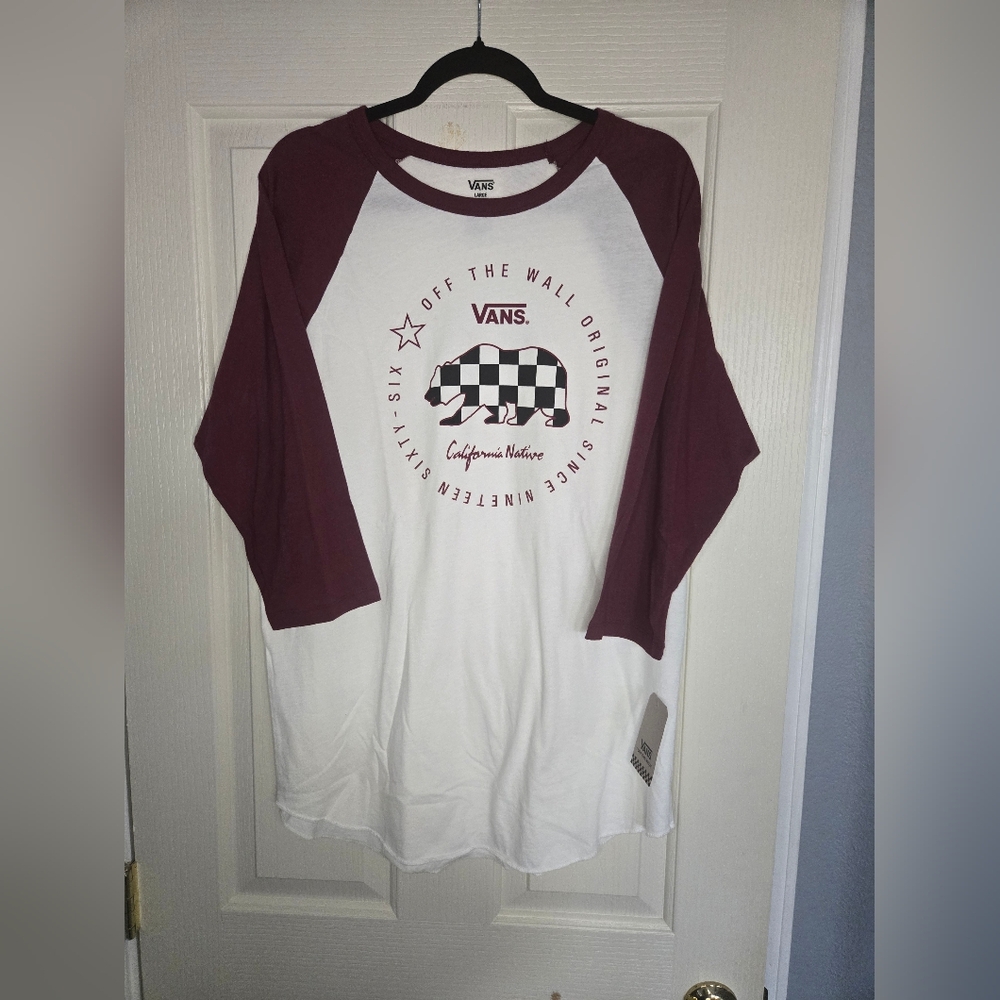 Vans Burgundy and White Raglan Tee